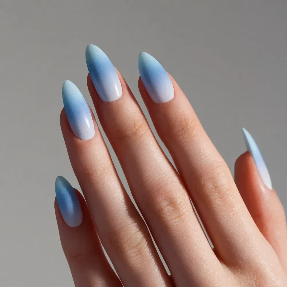 Blue nail art design with detailing